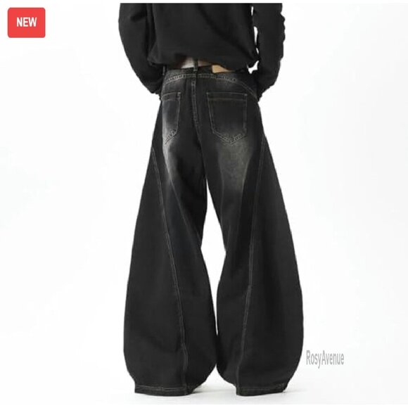 Wide Leg Barrel Jeans High Waist Baggy Denim Pants Streetwear - Picture 7 of 8